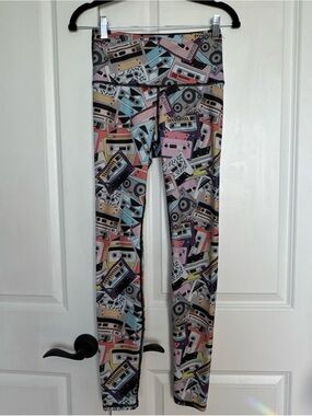 Yoga Democracy Leggings Women's Small Cassette Retro Mixtape Print High Waist